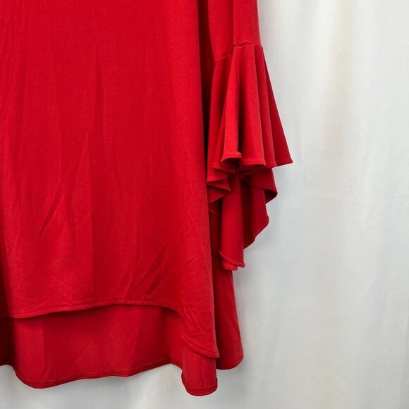 Alfani Womens Red Ruffle Bell Sleeve Round Neck Pullover Blouse Top Size Small - Picture 7 of 8